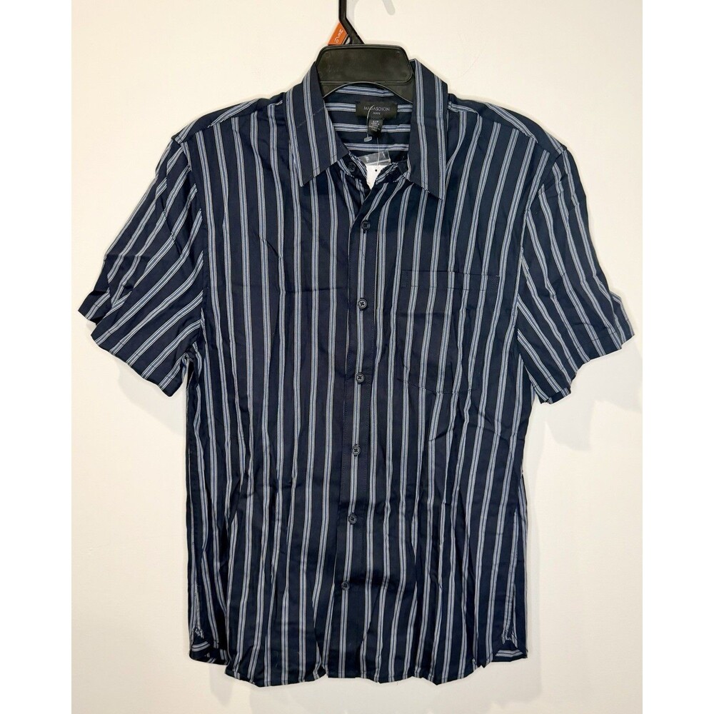 Magaschoni Men's Blue/White Striped Short Sleeve Shirt Size S Small NWT!!